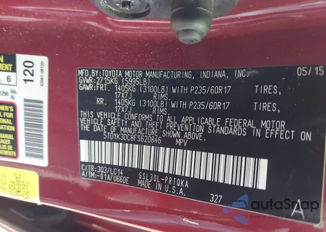 2015 Toyota Sienna Xle 8 Passenger from USA, damaged, VIN 5TDYK3DC8FS620846